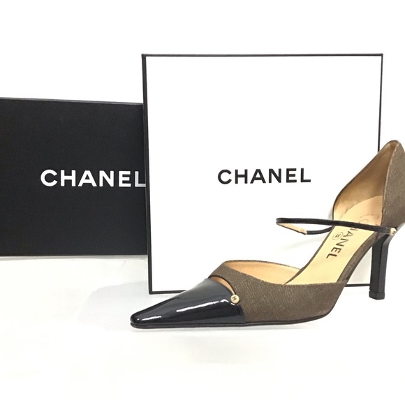 CHANEL Shoes - Rarely Worn CHANEL Black & Brown Logo Sling Backs